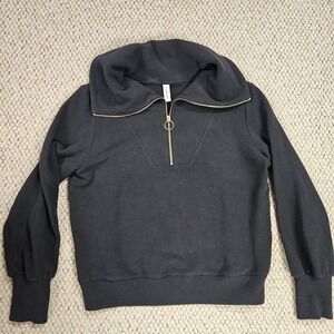 Varley Women's LARGE Vine Gold Half Zip Black Sweatshirt Pullover Oversized